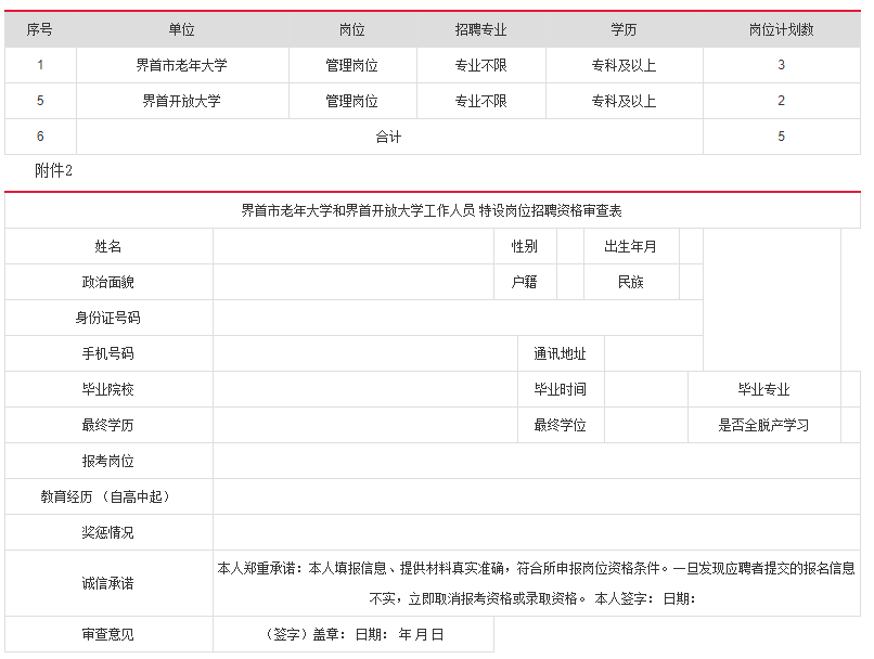 2022阜阳市界首市老年大学和界首开放大学特设岗位招聘5人公告